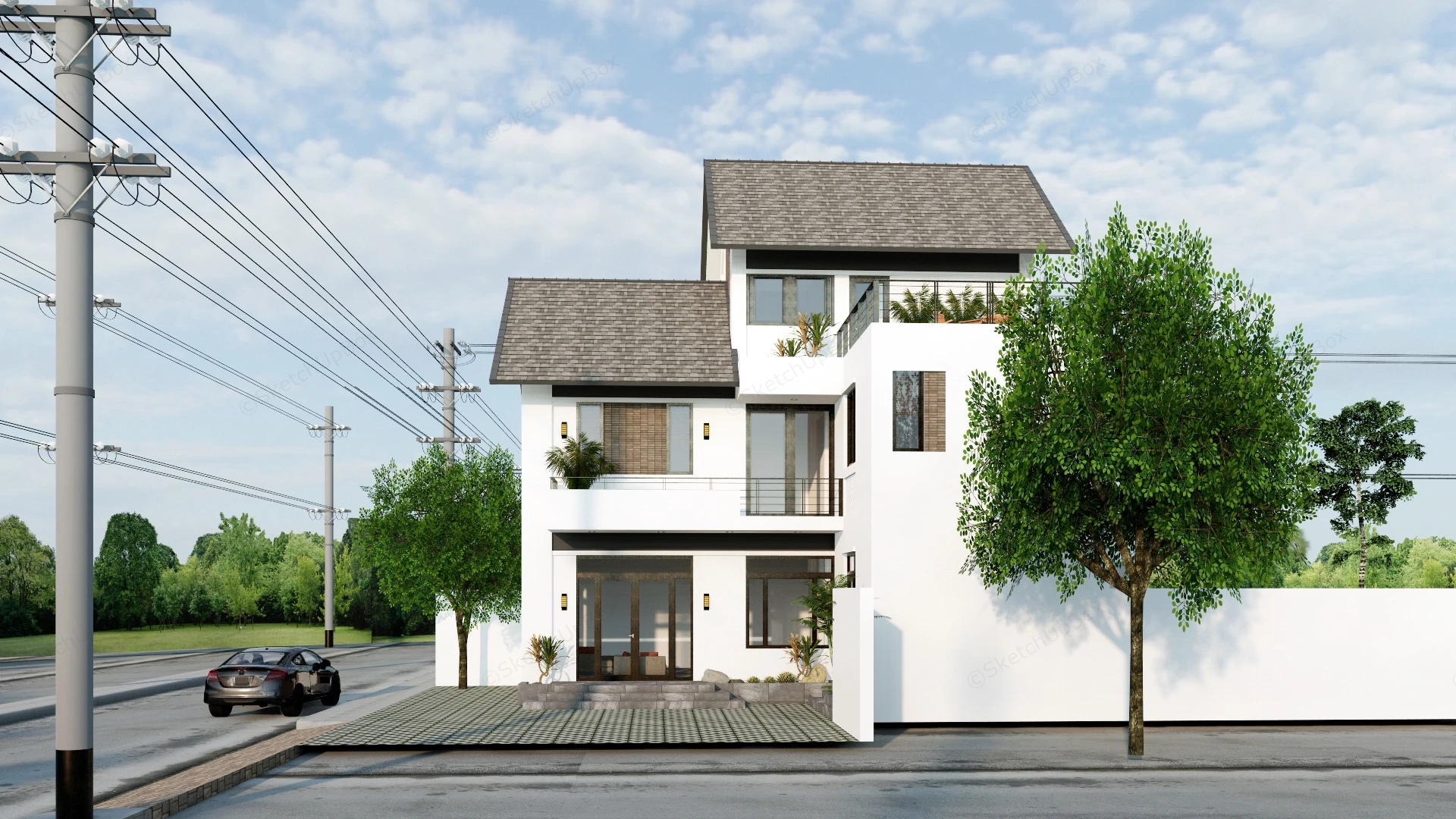 Japanese Suburban Home sketchup model preview - SketchupBox
