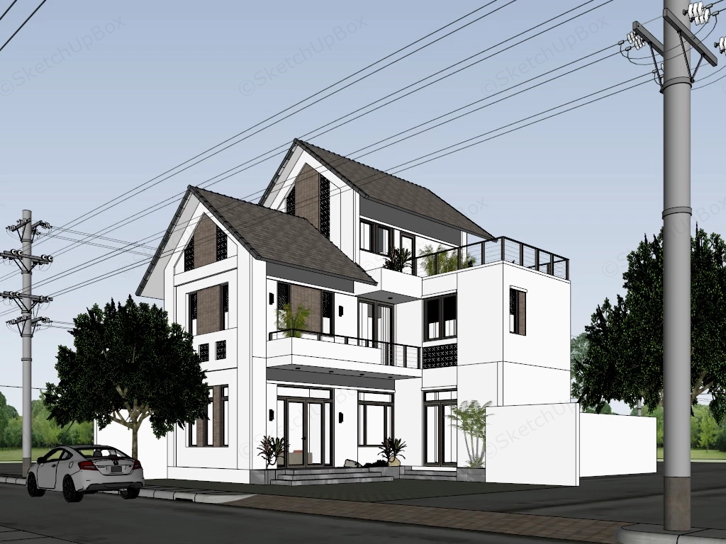 Japanese Suburban Home sketchup model preview - SketchupBox