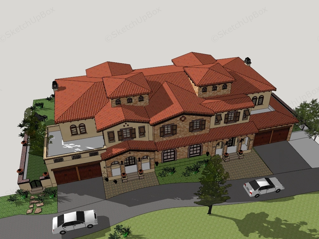 Spanish Style Family House sketchup model preview - SketchupBox