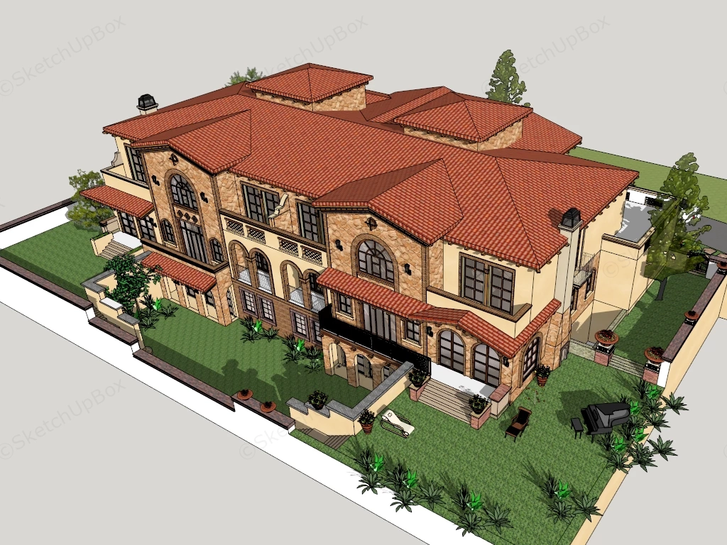 Spanish Style Family House sketchup model preview - SketchupBox