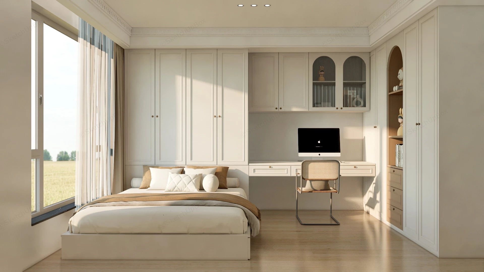 Cream Bedroom Decor sketchup model preview - SketchupBox