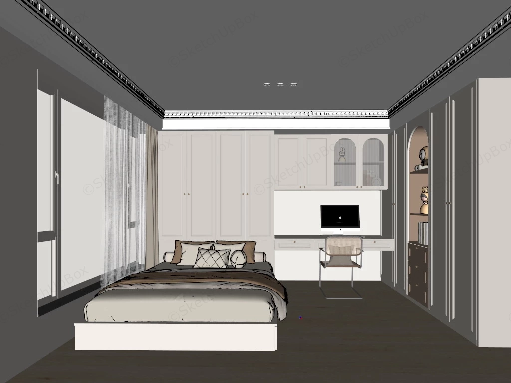 Cream Bedroom Decor sketchup model preview - SketchupBox