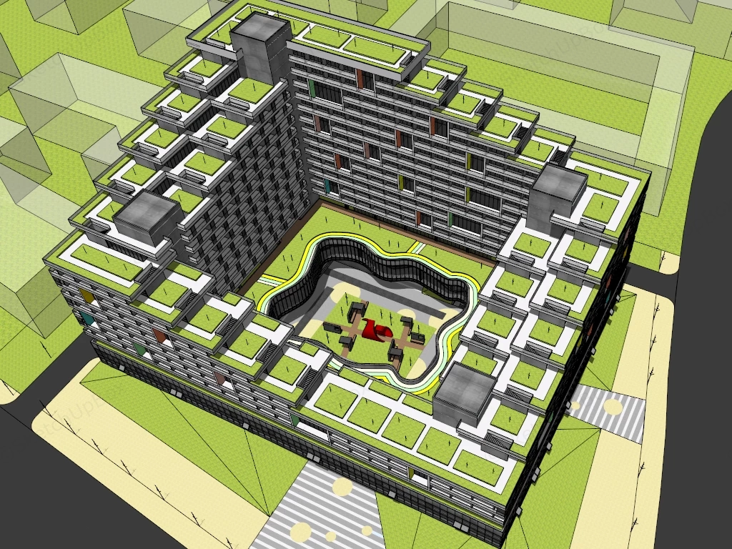 Cube Apartment Building sketchup model preview - SketchupBox