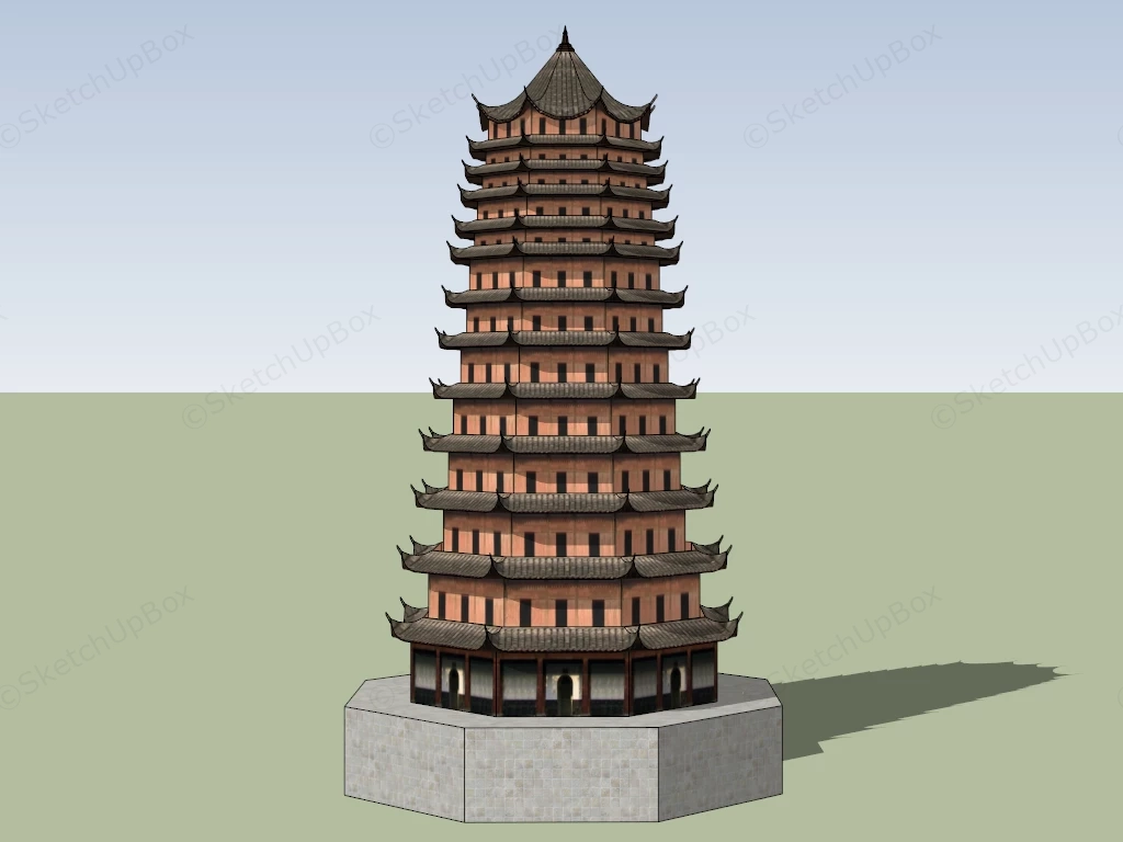 Chinese Buddhist Pagoda Tower sketchup model preview - SketchupBox