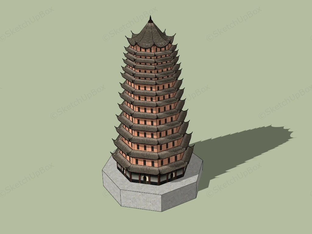 Chinese Buddhist Pagoda Tower sketchup model preview - SketchupBox