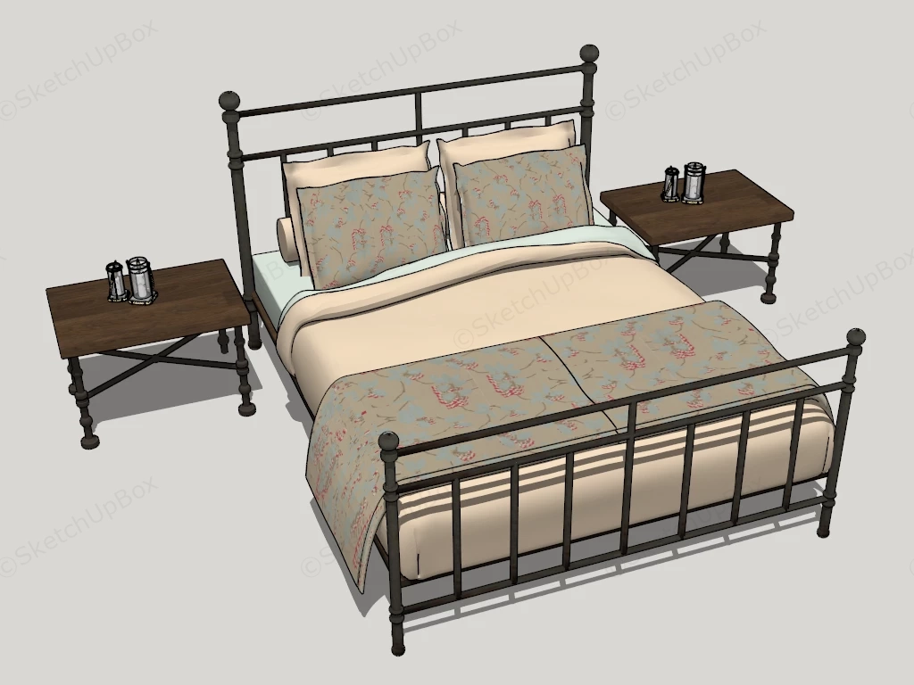 Black Iron Bed And Nightstand Set sketchup model preview - SketchupBox
