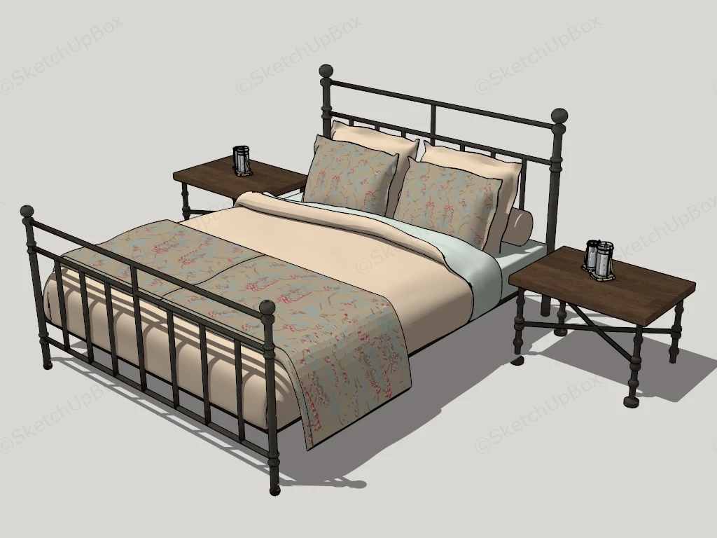 Black Iron Bed And Nightstand Set sketchup model preview - SketchupBox