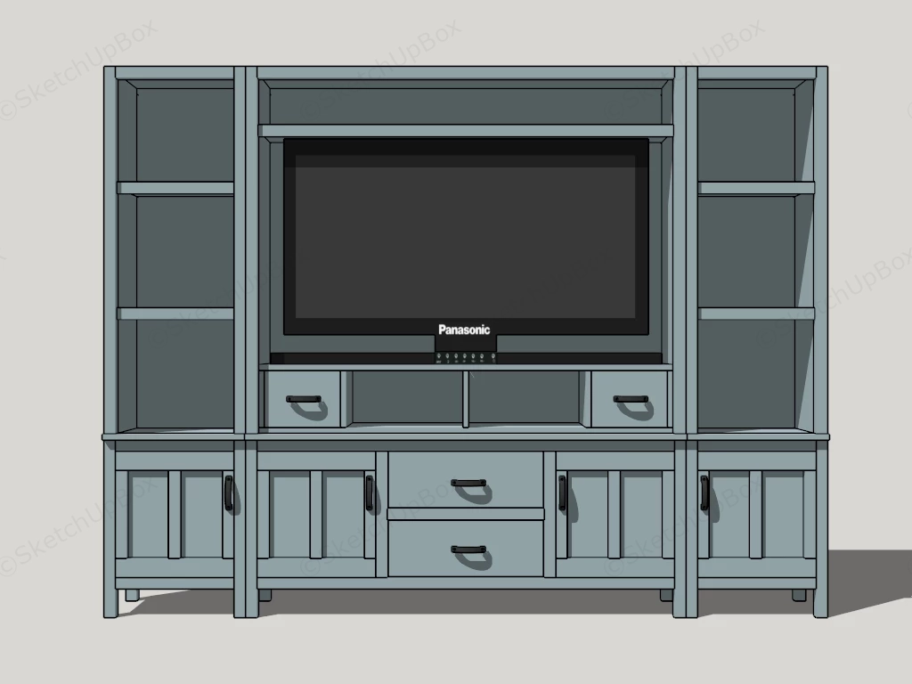 Wooden TV Wall Unit sketchup model preview - SketchupBox