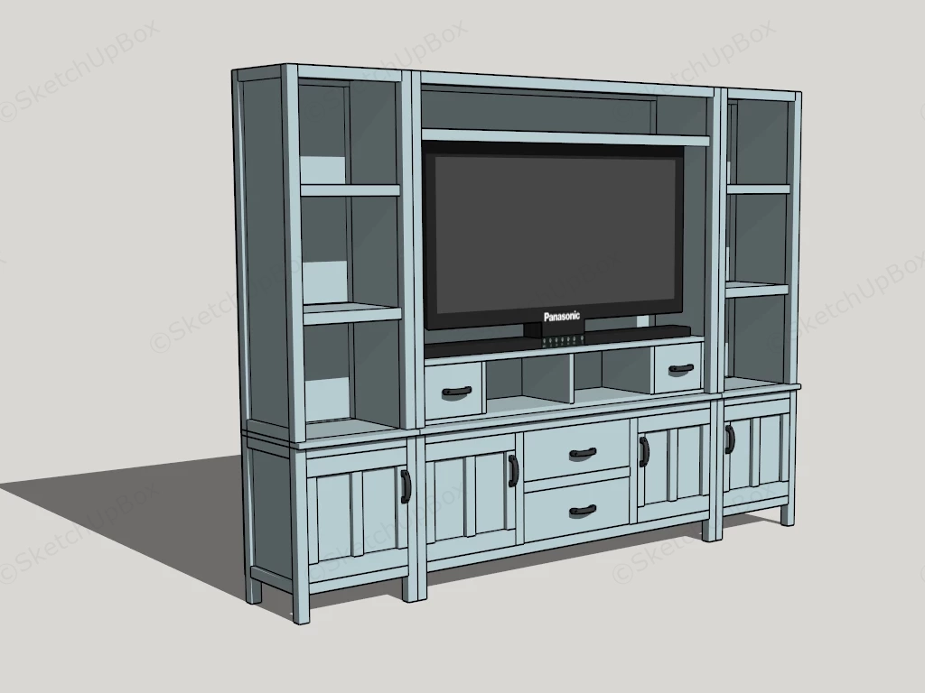 Wooden TV Wall Unit sketchup model preview - SketchupBox