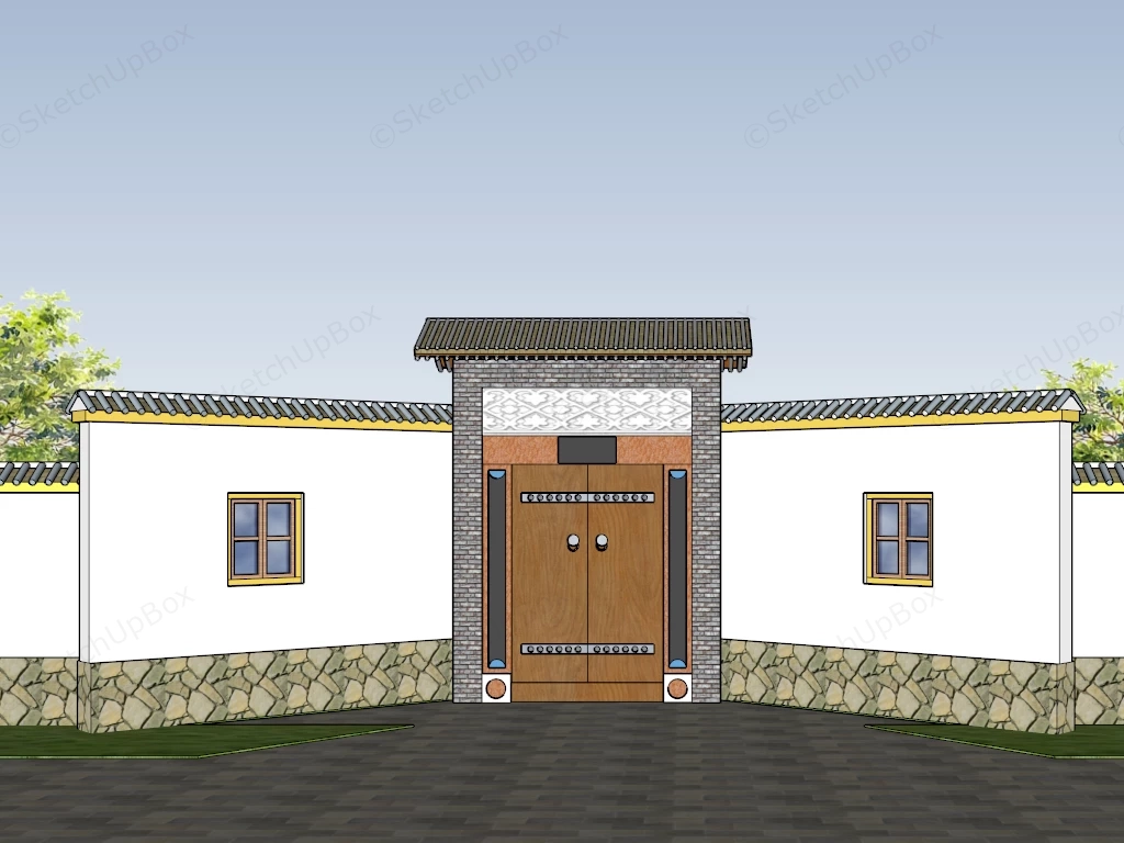 Chinese Courtyard Entrance Gate sketchup model preview - SketchupBox