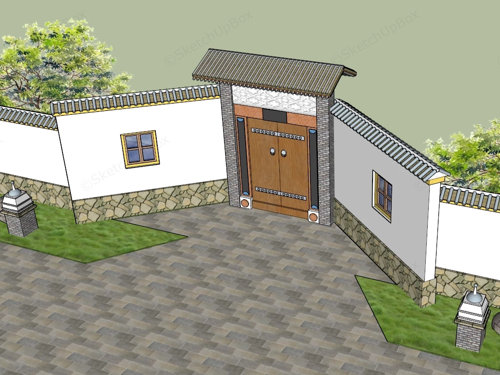 Chinese Courtyard Entrance Gate sketchup model preview - SketchupBox