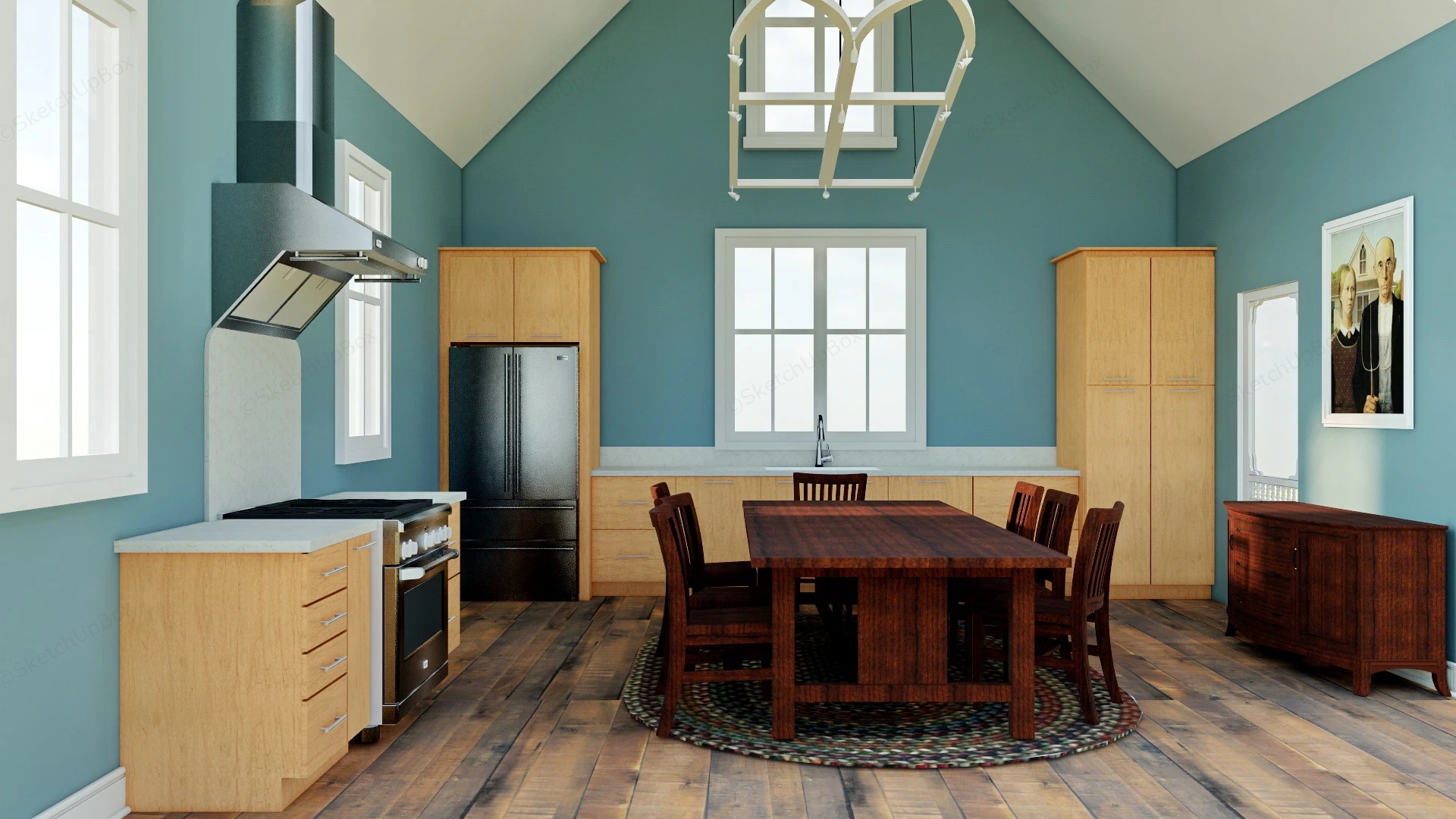 Retro Kitchen With Dining Table sketchup model preview - SketchupBox