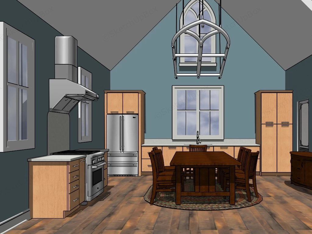 Retro Kitchen With Dining Table sketchup model preview - SketchupBox