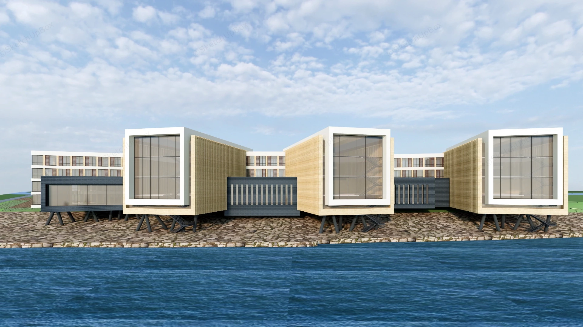 Riverfront Resort sketchup model preview - SketchupBox