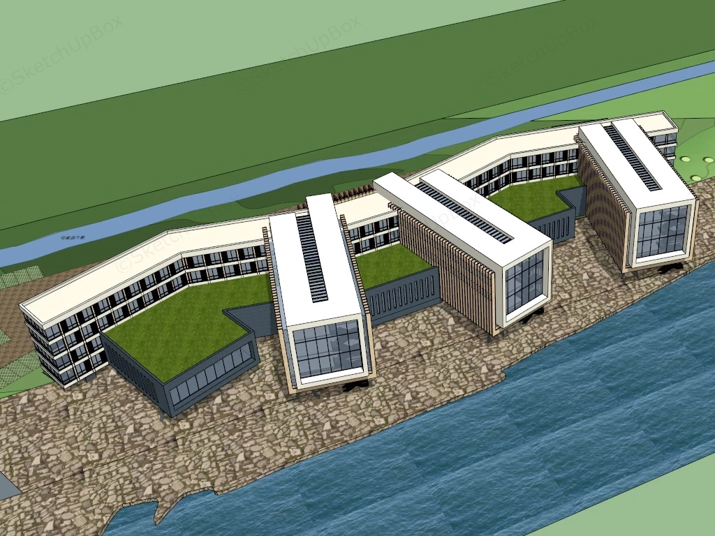 Riverfront Resort sketchup model preview - SketchupBox