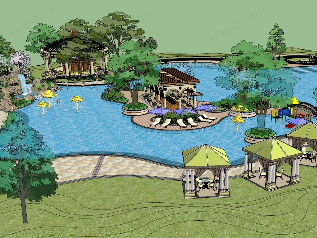 Swimming Pool Landscaping Idea sketchup model preview - SketchupBox