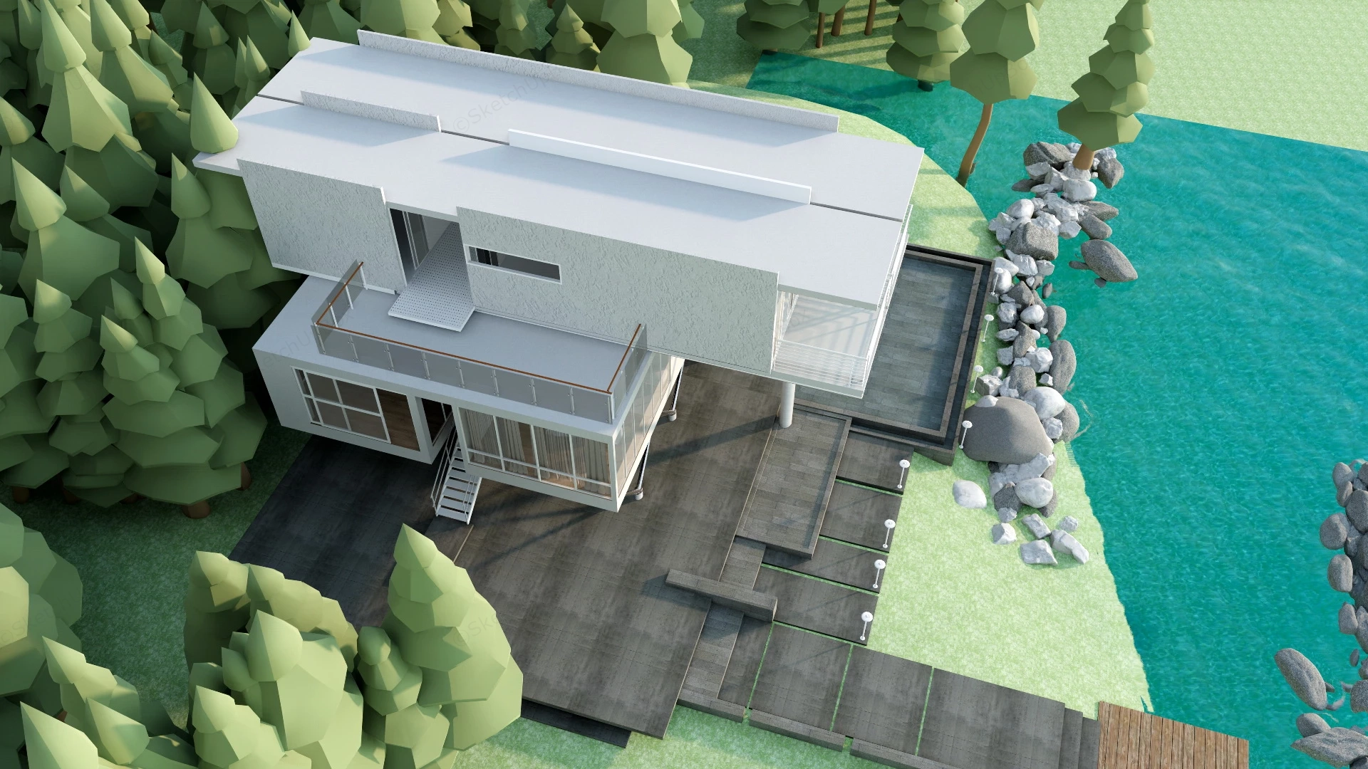 Modern Waterfront House sketchup model preview - SketchupBox