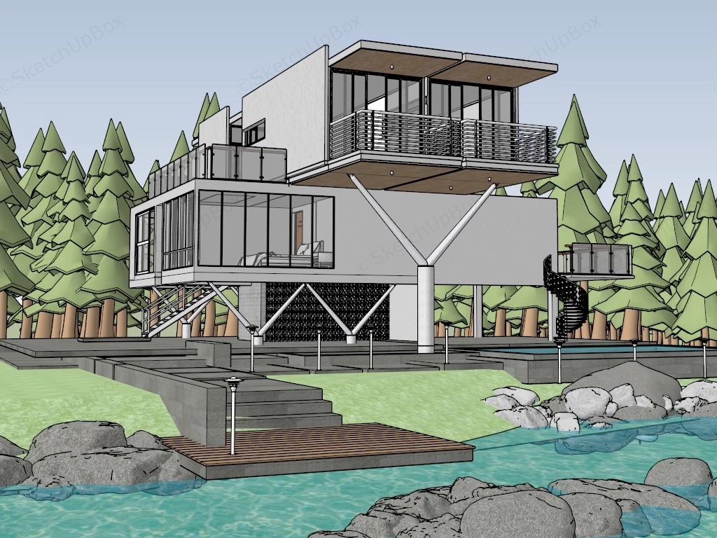 Modern Waterfront House sketchup model preview - SketchupBox