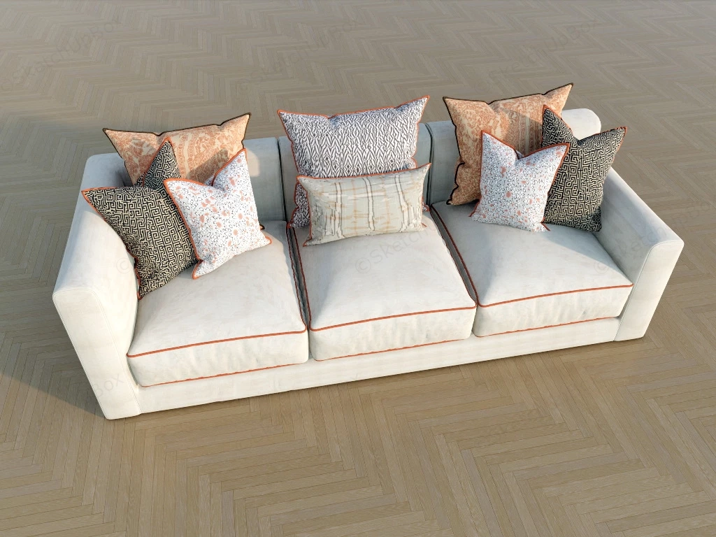 3 Seater Fabric Sofa sketchup model preview - SketchupBox