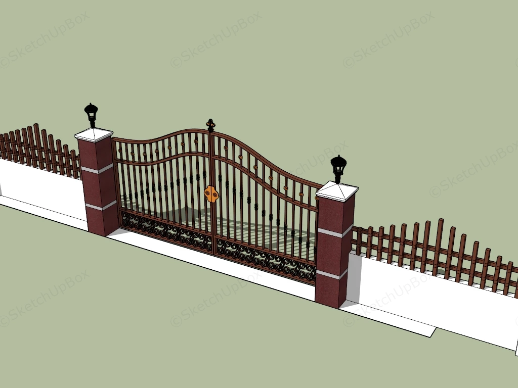 Gate With Fence Design sketchup model preview - SketchupBox