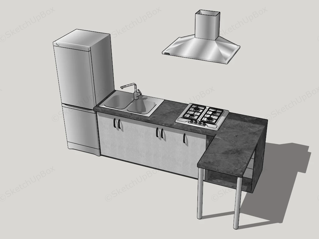 Small L Shaped Kitchen Cabinet sketchup model preview - SketchupBox