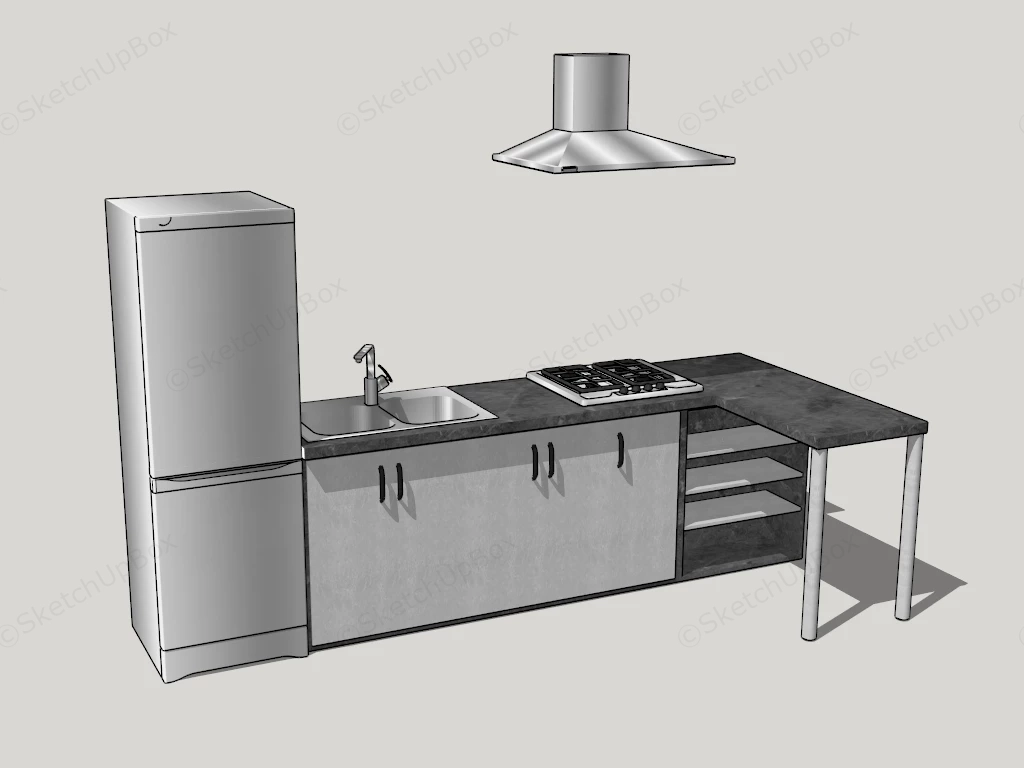 Small L Shaped Kitchen Cabinet sketchup model preview - SketchupBox