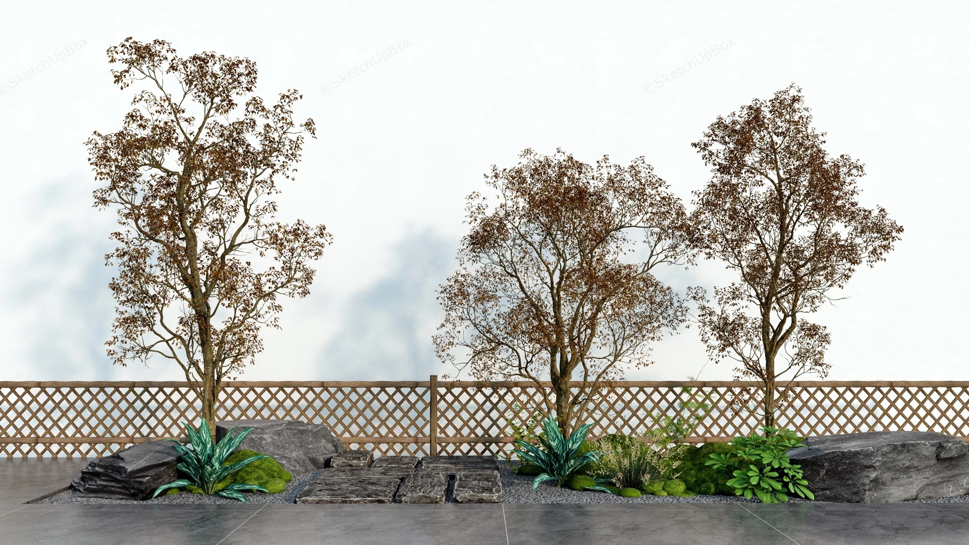 Backyard Landscape Trees sketchup model preview - SketchupBox