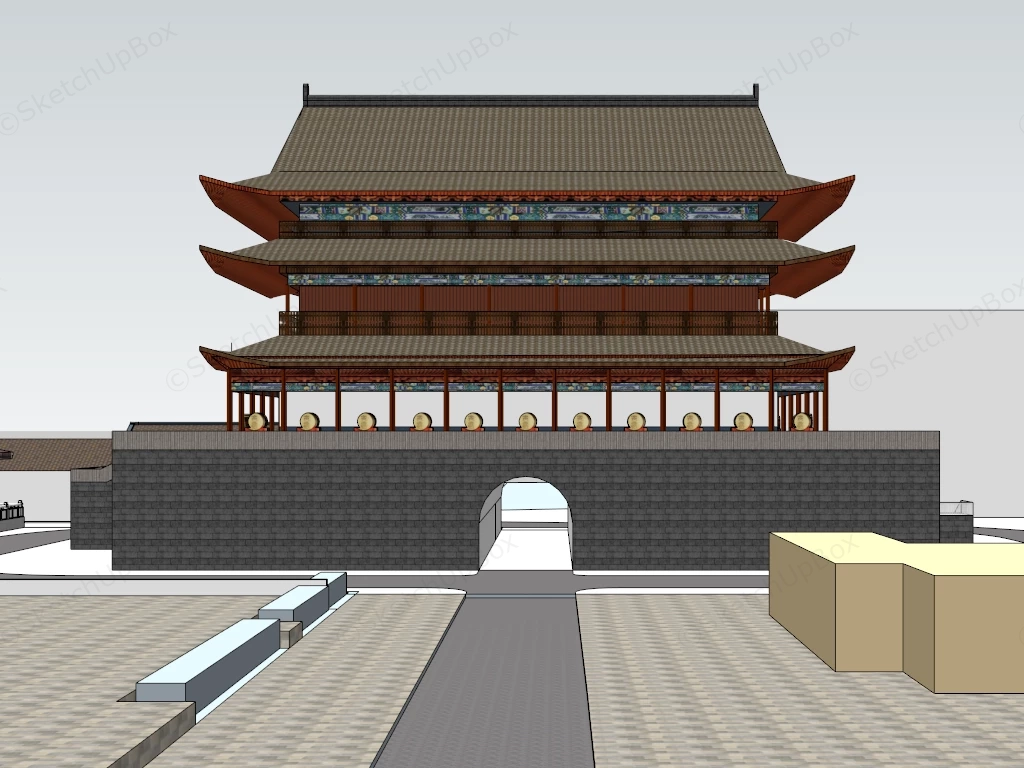 Chinese Ancient City Gate sketchup model preview - SketchupBox