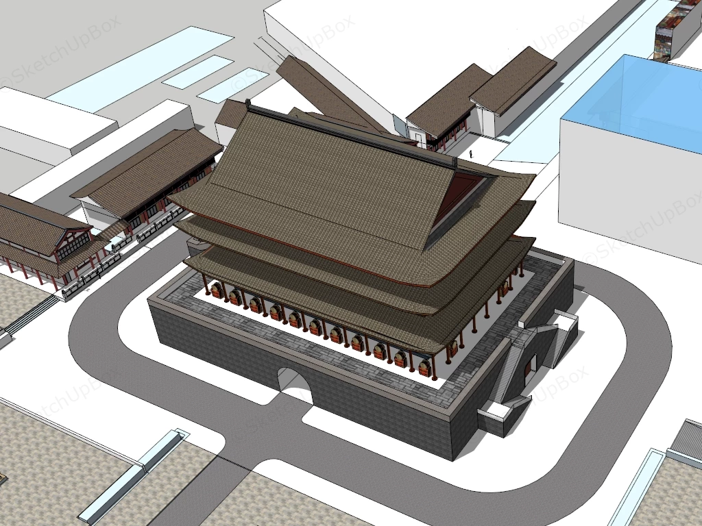 Chinese Ancient City Gate sketchup model preview - SketchupBox