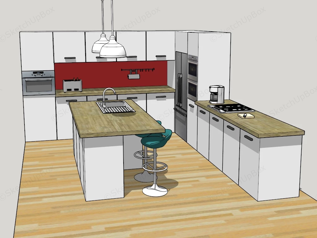 L Kitchen Cabinet And Island sketchup model preview - SketchupBox