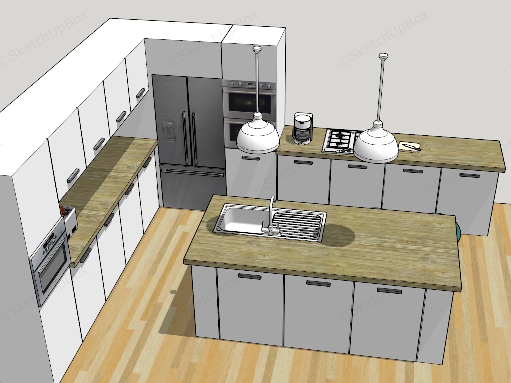 L Kitchen Cabinet And Island sketchup model preview - SketchupBox