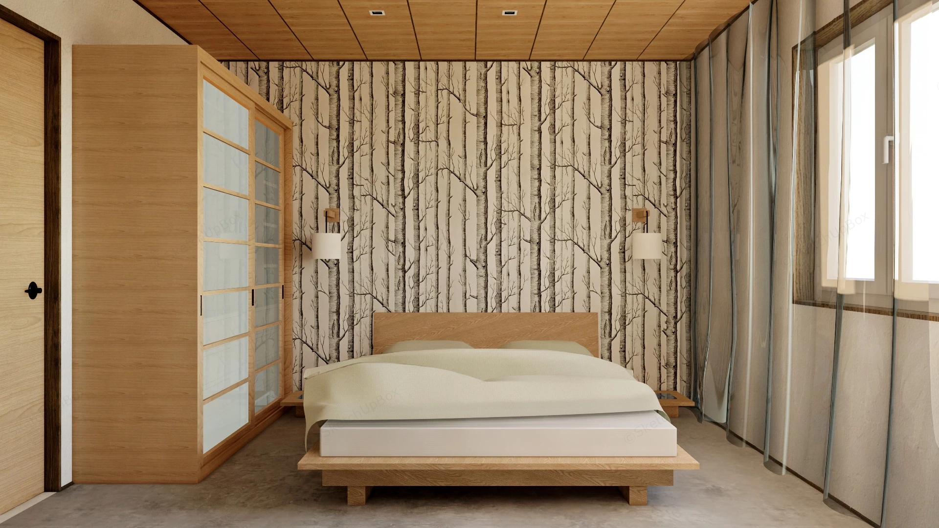 Modern Zen Bedroom sketchup model preview - SketchupBox
