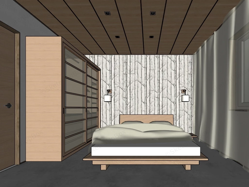 Modern Zen Bedroom sketchup model preview - SketchupBox
