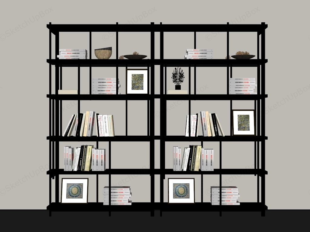 Black Metal Bookshelf sketchup model preview - SketchupBox