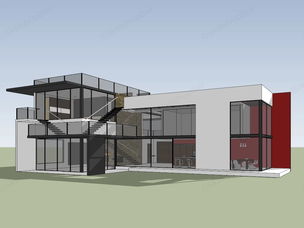 Modern 2 Storey House sketchup model preview - SketchupBox