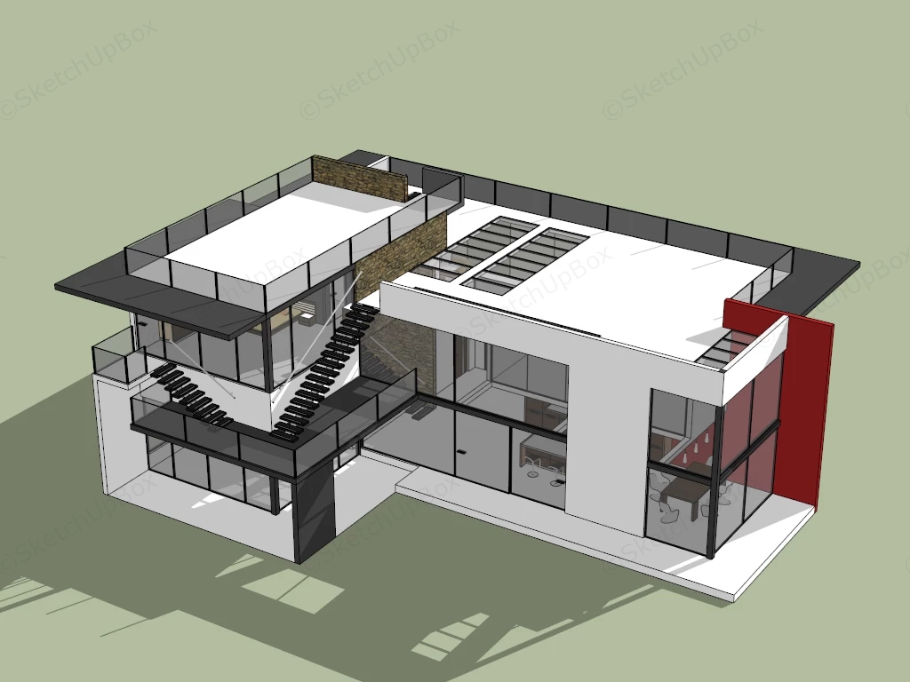 Modern 2 Storey House sketchup model preview - SketchupBox