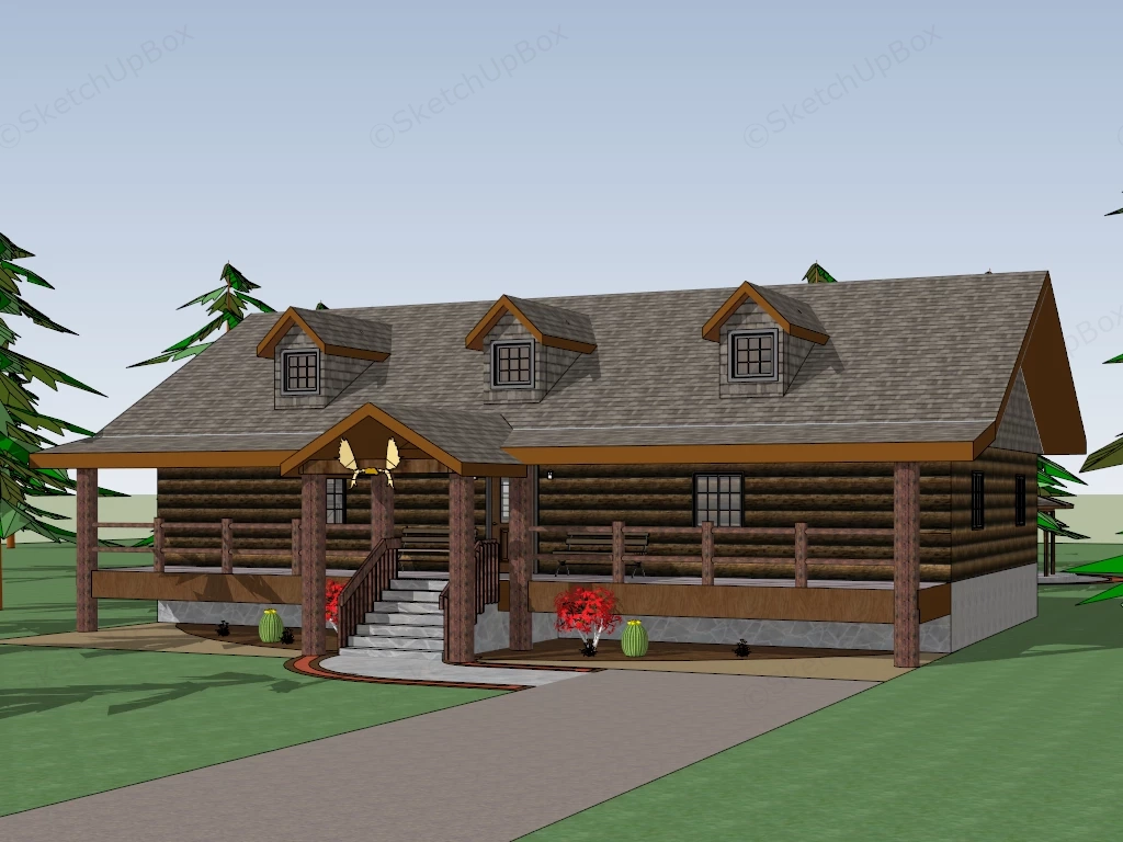 Country Wooden House sketchup model preview - SketchupBox