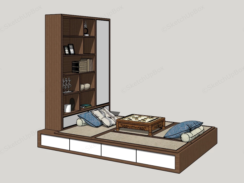 Tatami Platform With Bookcase sketchup model preview - SketchupBox