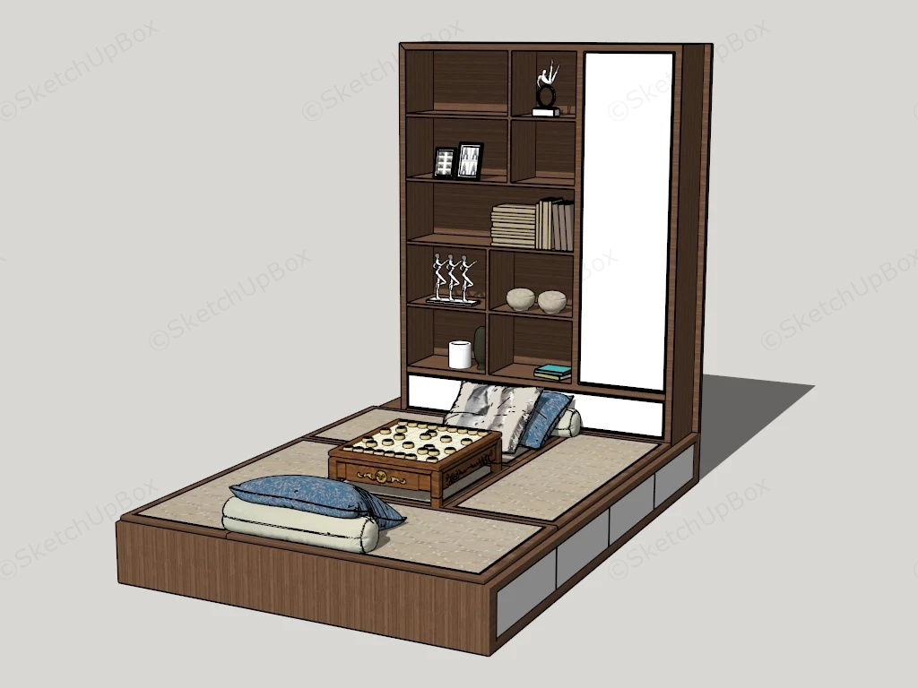 Tatami Platform With Bookcase sketchup model preview - SketchupBox