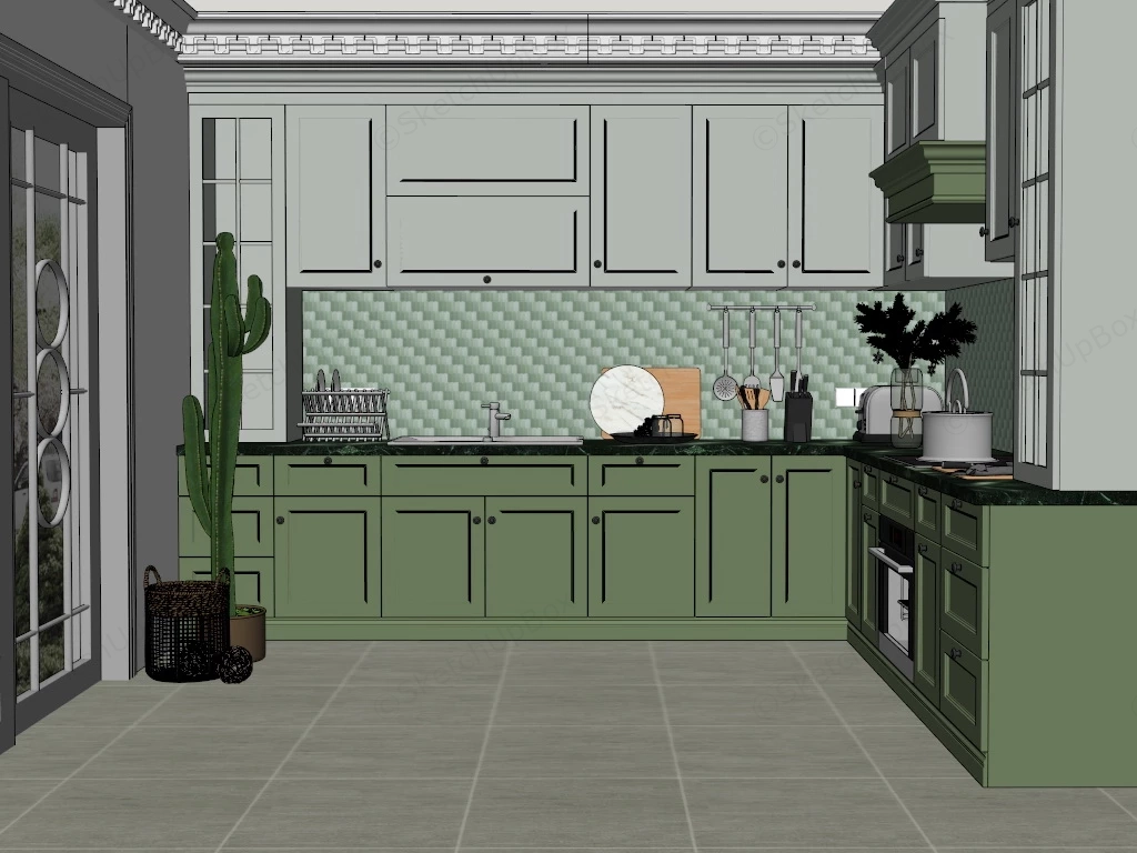 Green Kitchen Idea sketchup model preview - SketchupBox