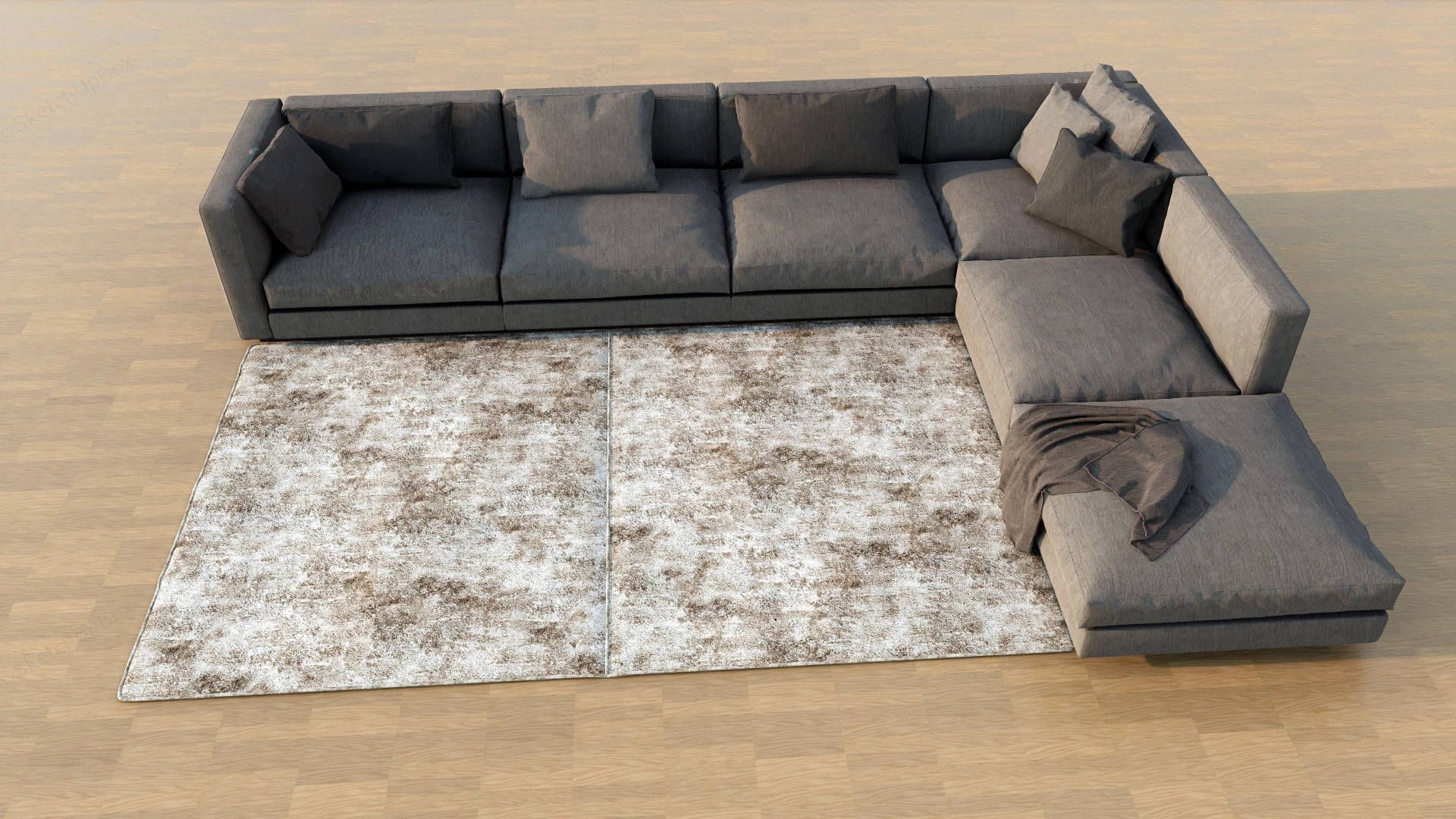 Brown Fabric Sectional Sofa sketchup model preview - SketchupBox