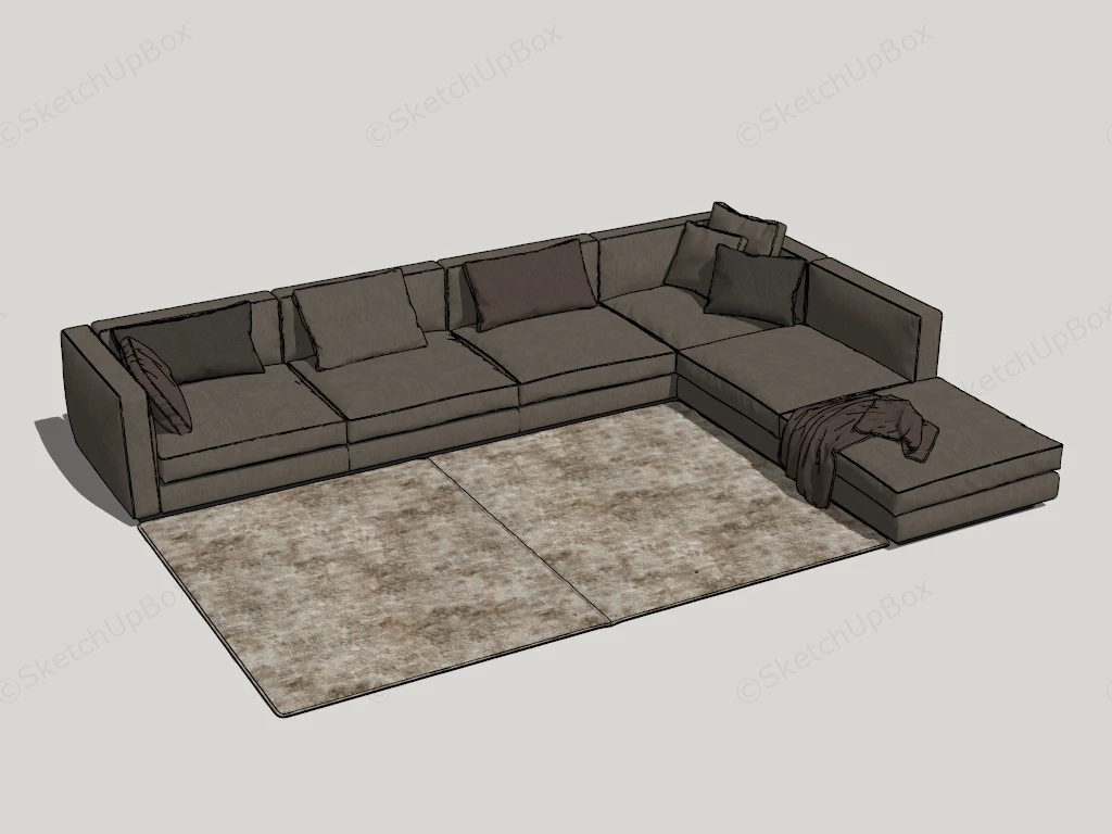 Brown Fabric Sectional Sofa sketchup model preview - SketchupBox