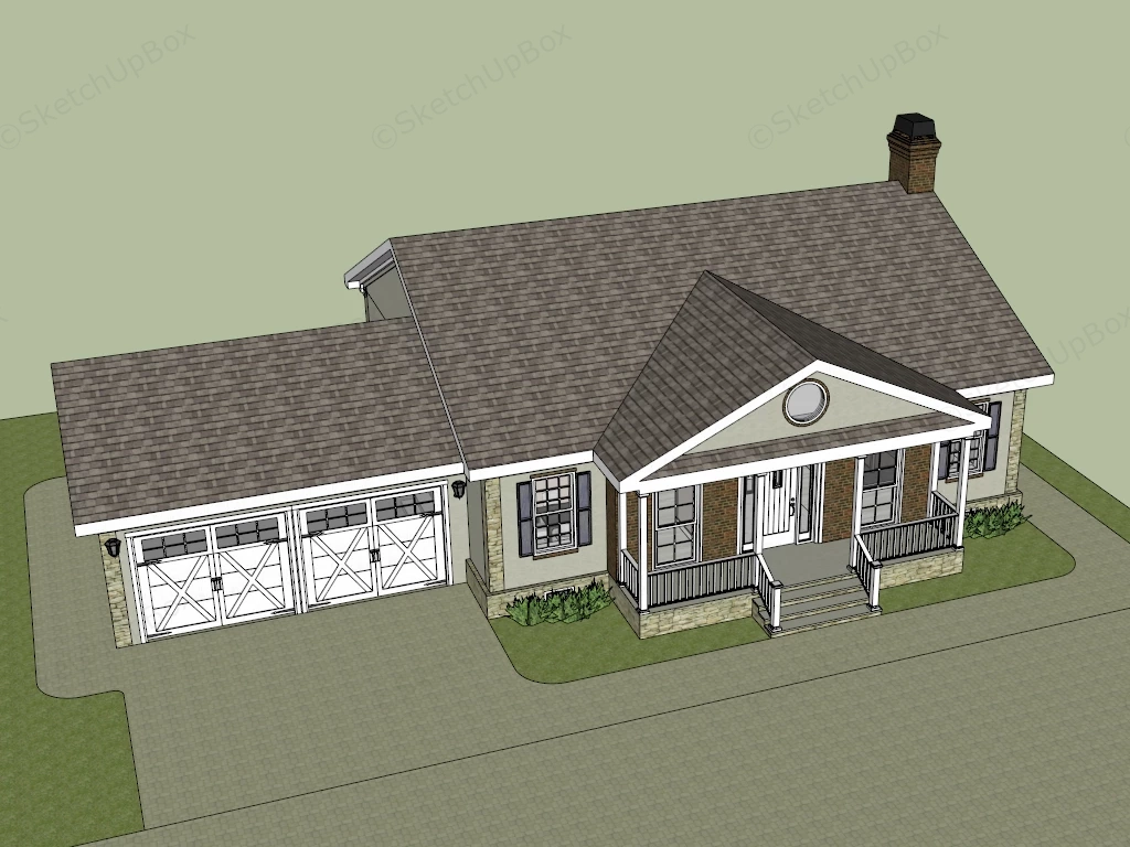 Simple Traditional House sketchup model preview - SketchupBox