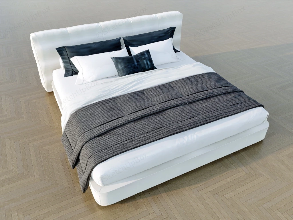 White Upholstered Bed sketchup model preview - SketchupBox