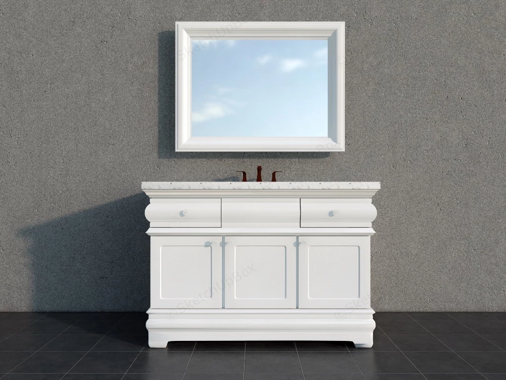 White Wash Basin Vanity Cabinet sketchup model preview - SketchupBox