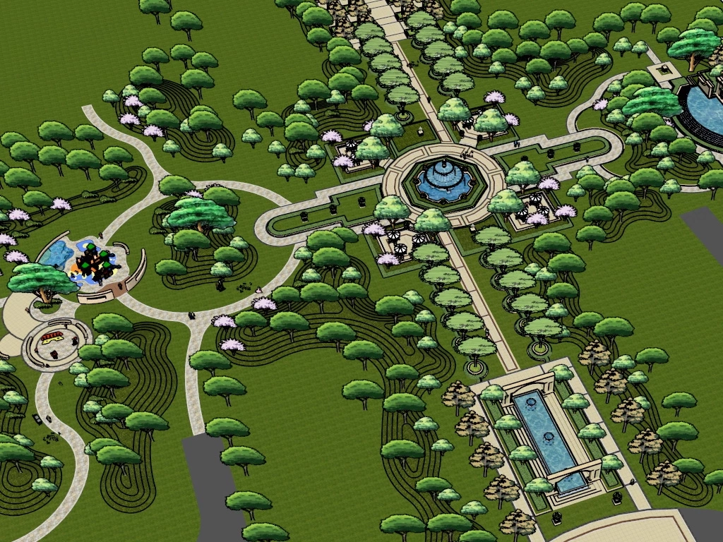 Neighborhood Pocket Park sketchup model preview - SketchupBox