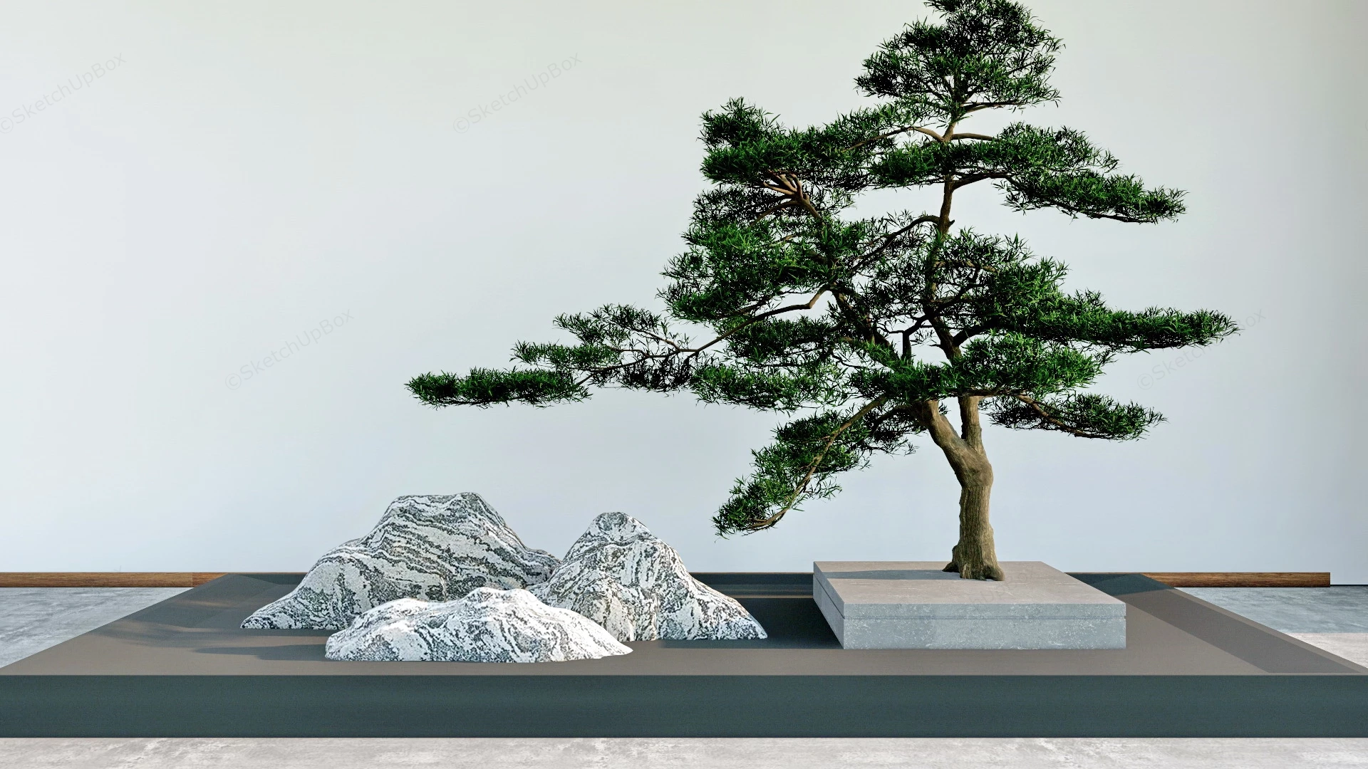 Stone Pine Tree Zen Garden sketchup model preview - SketchupBox