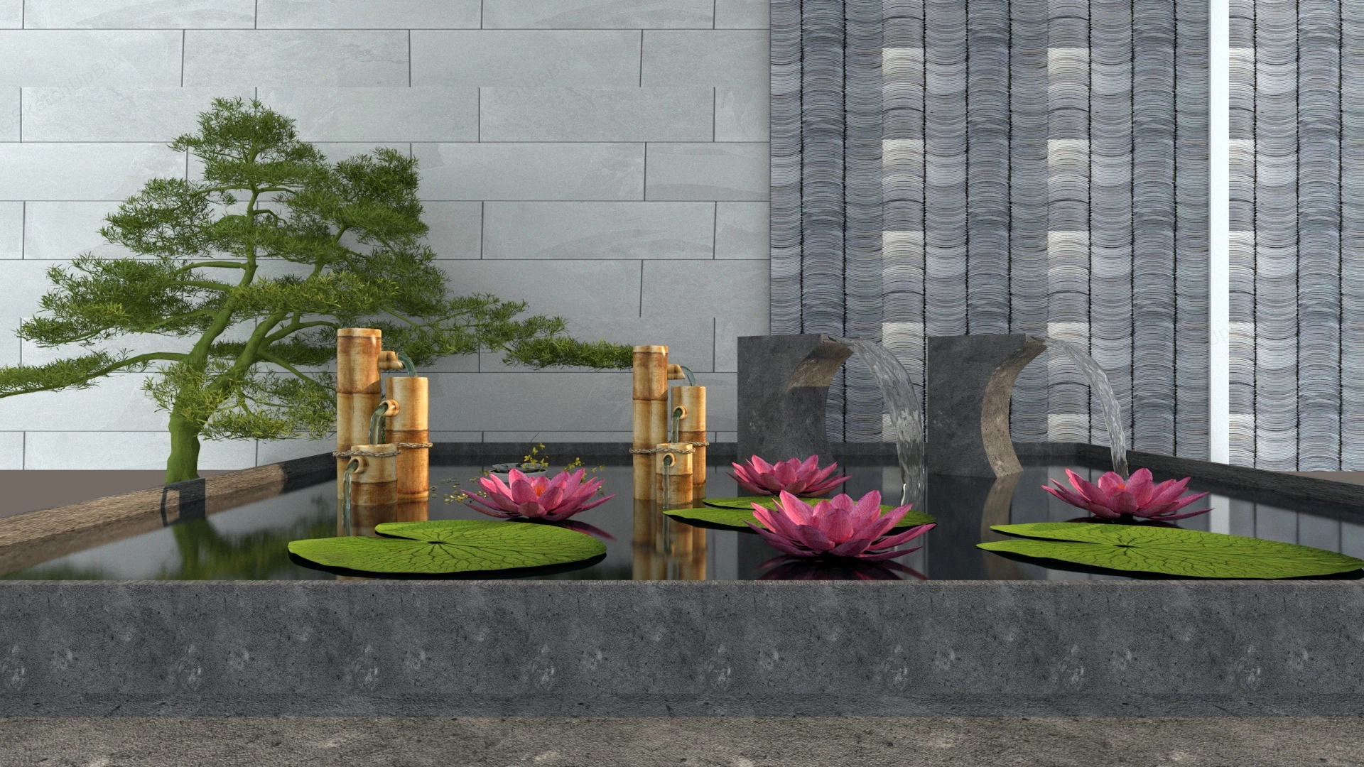Small Pond Zen Garden sketchup model preview - SketchupBox