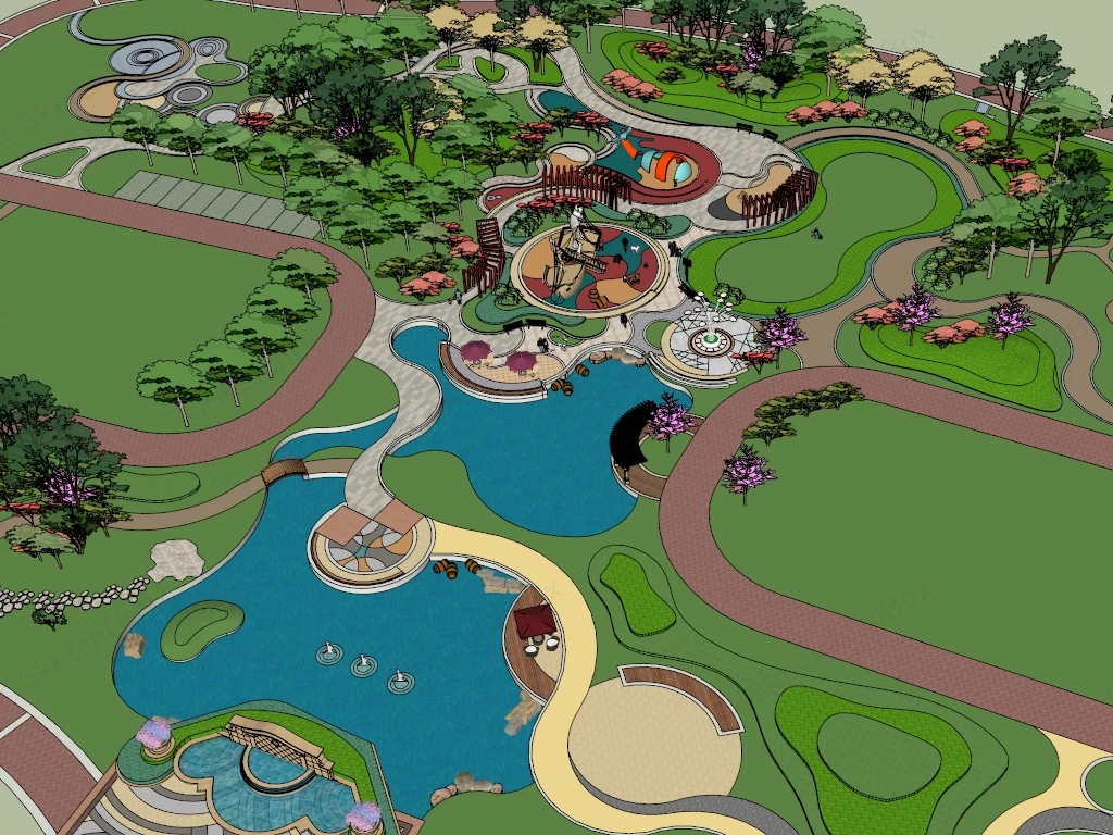 Community Park Landscape Design sketchup model preview - SketchupBox