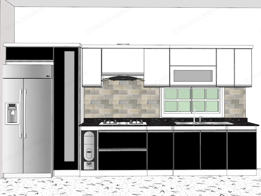 Small One Wall Kitchen Idea sketchup model preview - SketchupBox